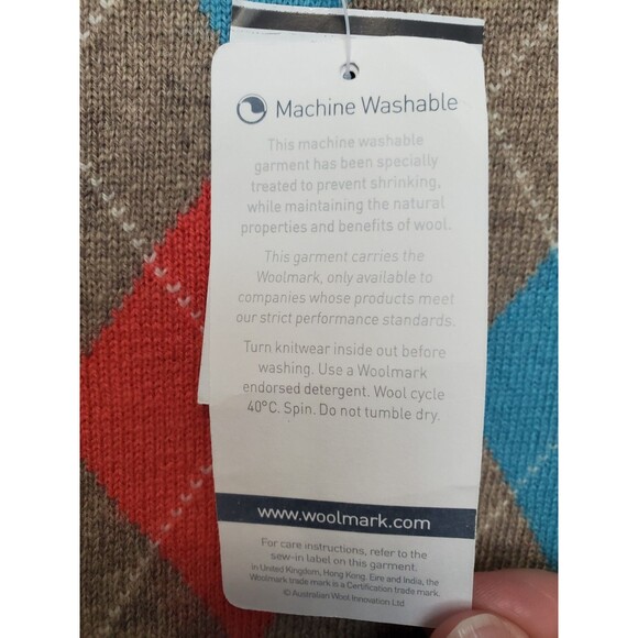 Woolovers Merino Wool/Cashmere Brown Argyle Long Sleeve Pullover Sweater S NWT - Picture 7 of 10